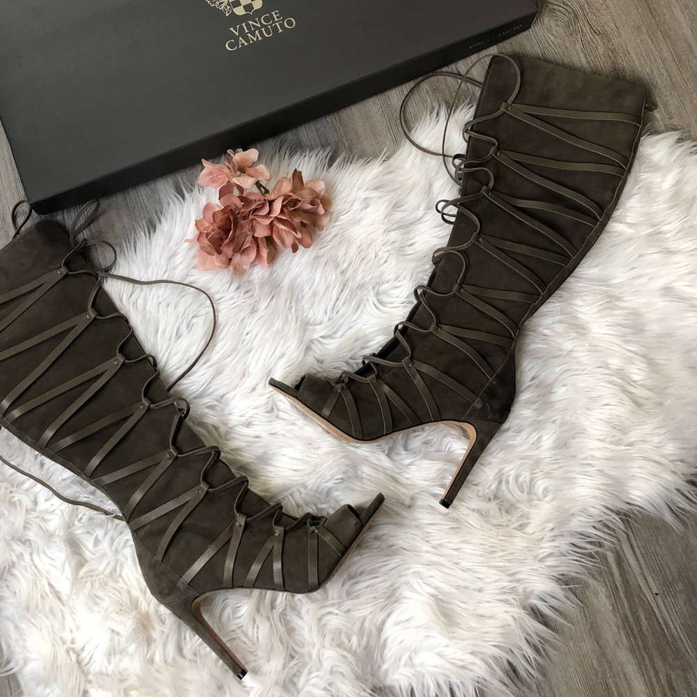 Vince Camuto suede caged over the knee boots
